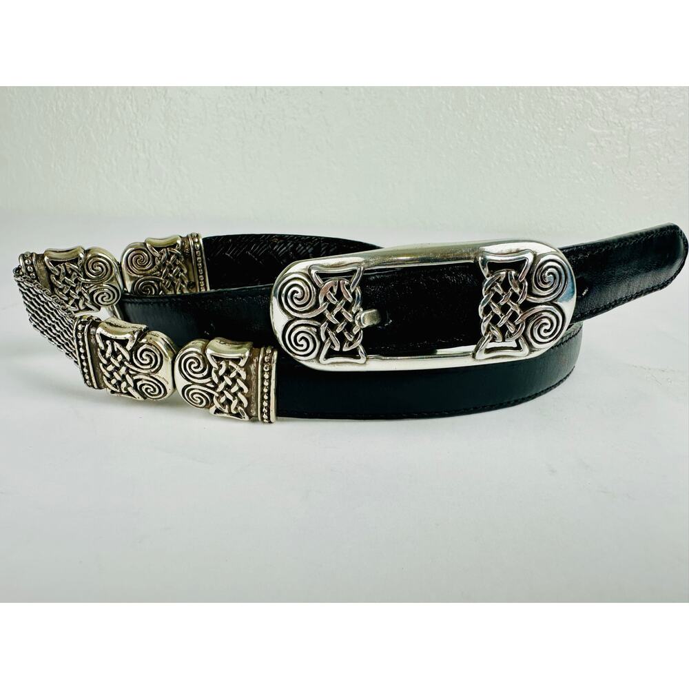 Brighton Reversible Black Brown Leather Silver Plated Celtic Knot Belt B4200 M L